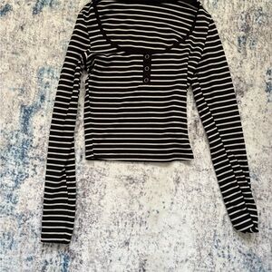 SHEIN Black and White Striped Long Sleeve Top